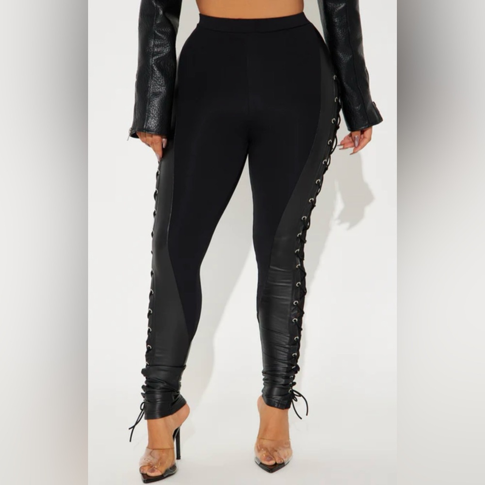 Fashion Nova Black Lace-Up Leggings